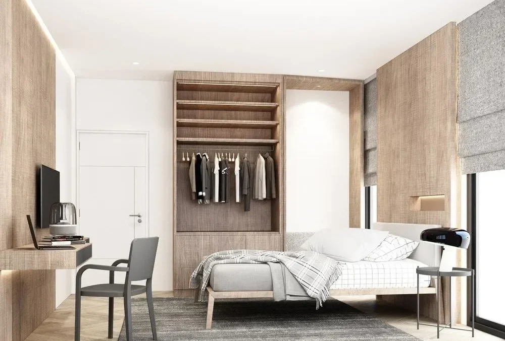 Natural wood simple built in closet