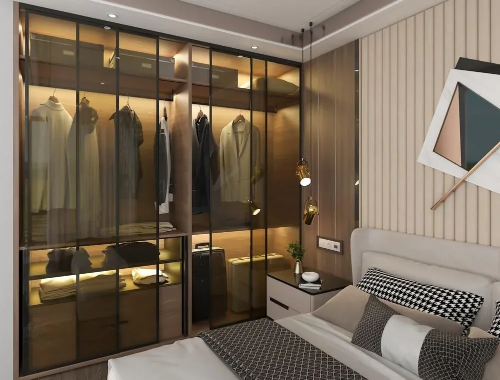 Glass sliding built-in wardrobe
