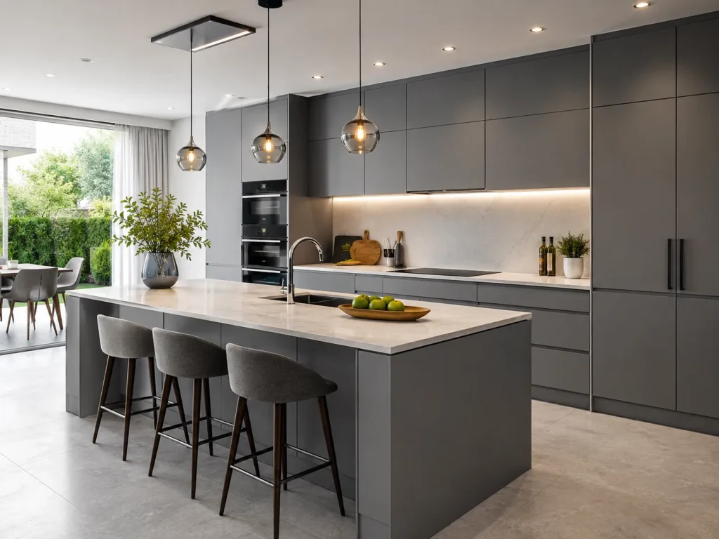 Minimalist grey Kitchen cabinets