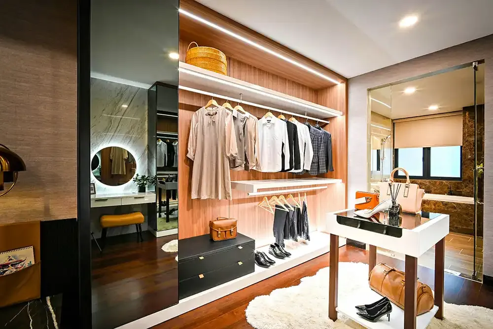 A-modern-walk-in-closet-with-a-hidden-pullout-mirror