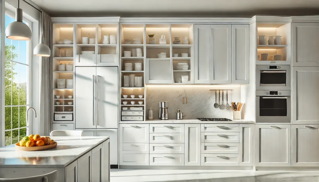 Customizable white kitchen cabinet solution