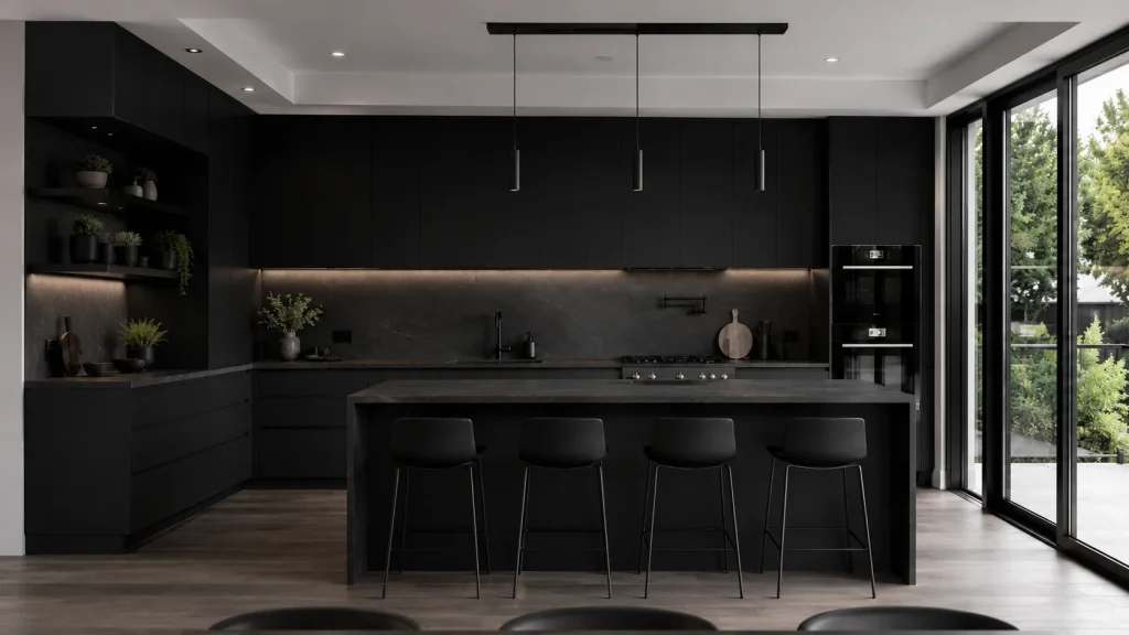 Black Kitchen Cabinet in modern apartment