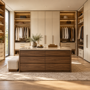 03 warm neutral walnut oak walk in closet