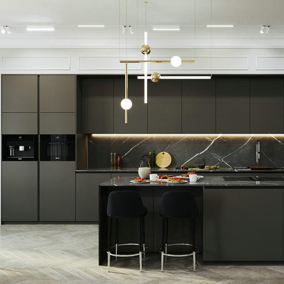 Modern dark kitchen cabinets UV Lacquer with particle board-GK-088