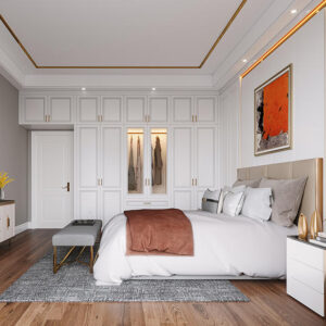White wardrobe with drawers PVC with HDF-GW-047