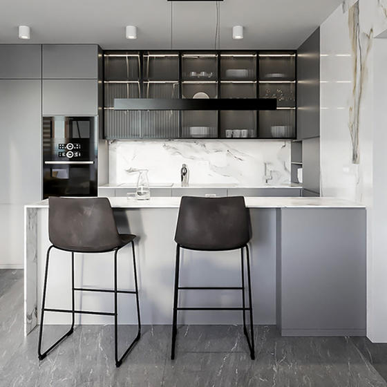 Modern Style Glass Kitchen Cabinets UV with Particle Board-GK-049