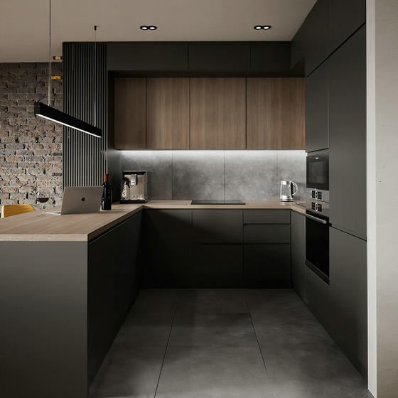 Modern Black and Brown Kitchen UV Lacquer with Particle Board Kitchen-GK-090