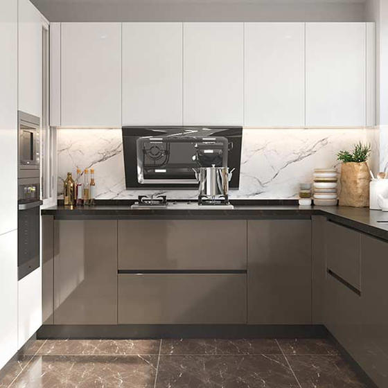 Modern White and Brown Kitchen UV Lacquer with Particle Board-GK-065