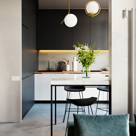 Modern Black and White Kitchens UV Lacquer with Particle Board-GK-048