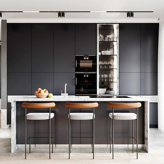 Modern black kitchen UV Lacquer with particle board-GK-089