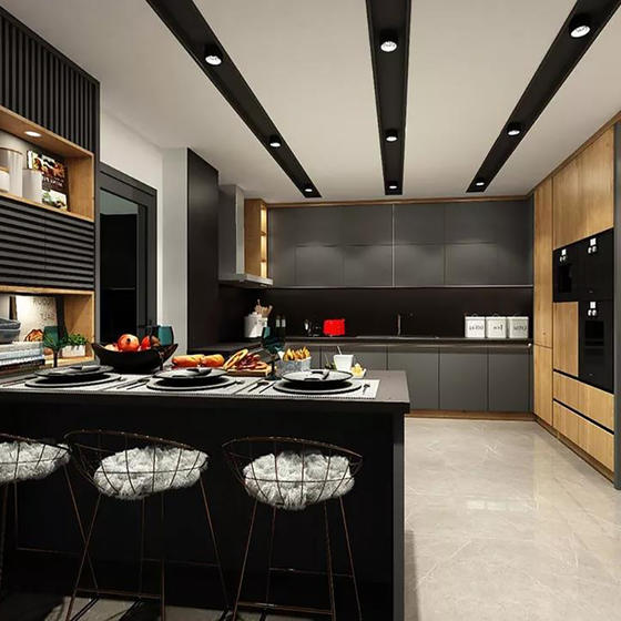 Modern Black and Brown Kitchen Melamine with Particle Board-GK-070