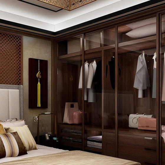 Modern wardrobe tempered glass with wooden frame-GW-075