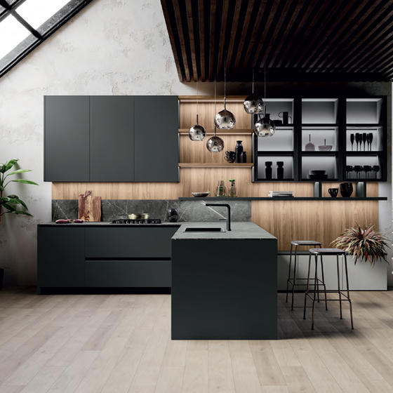 modern black kitchens 003 Modern Black Kitchens UV Lacquer with Particle Board-GK-045