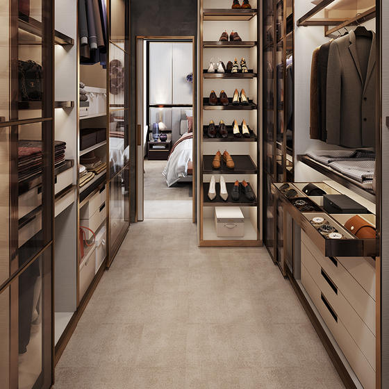 Modern small walk in closet melamine with and tempered glass door-GW-059