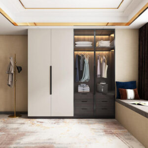 Custom wardrobe melamine and tempered glass door-GW-021