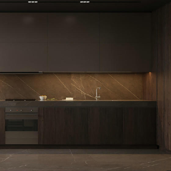 Modern Brown and Dark Kitchen Melamine with Particle Board-GK-079