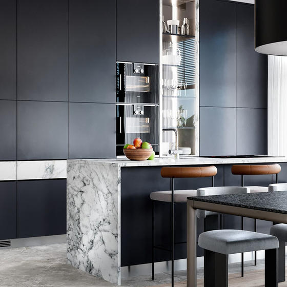modern black and white kitchen 002 Modern black kitchen UV Lacquer with particle board-GK-089