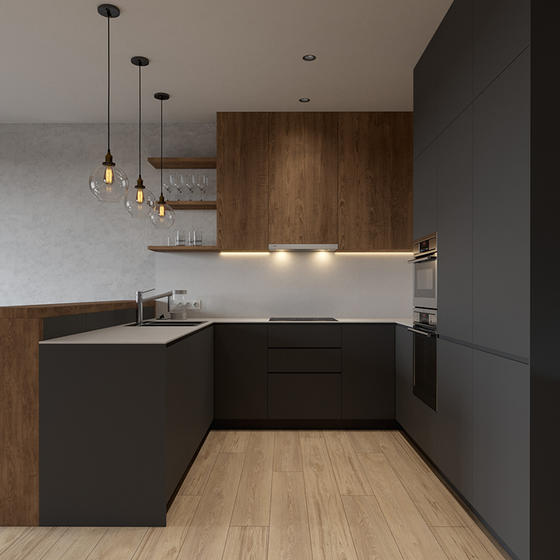 Modern black kitchen cabinets melamine with particle board-GK-053