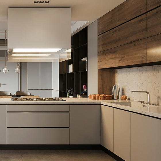 Modern dark brown kitchen cabinets Melamine with particle board-GK-080