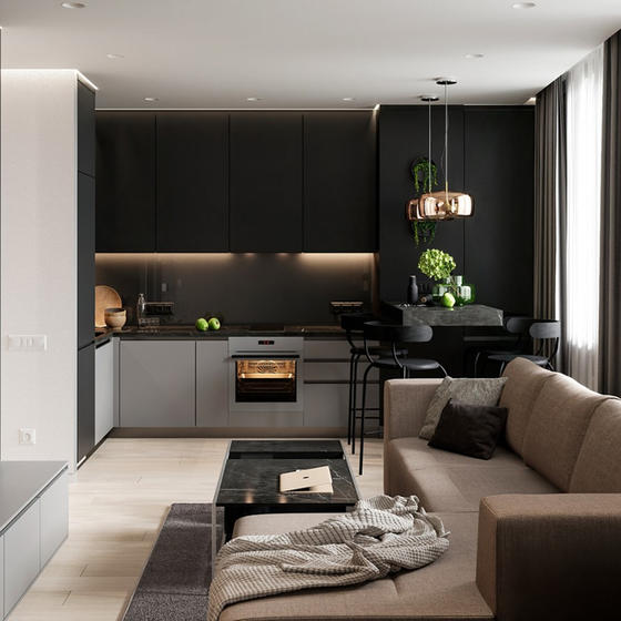 Modern Black Kitchen UV Lacquer with Particle Board-GK-087