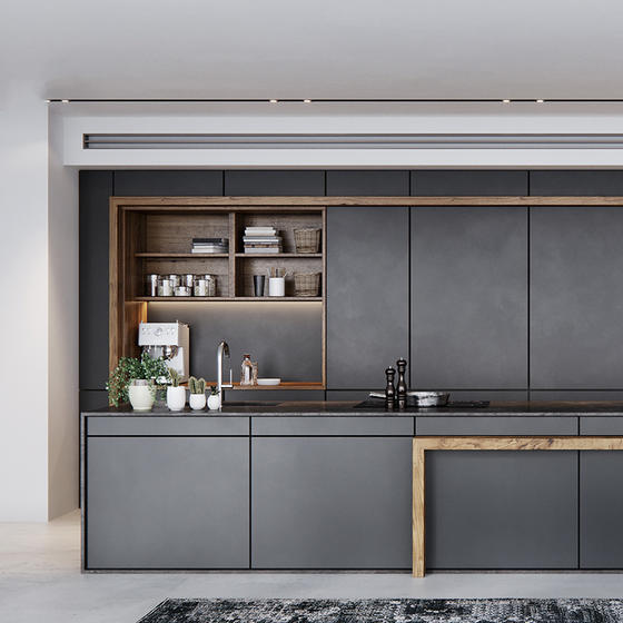 Modern Dark Kitchen UV Lacquer with Particle Board-GK-063