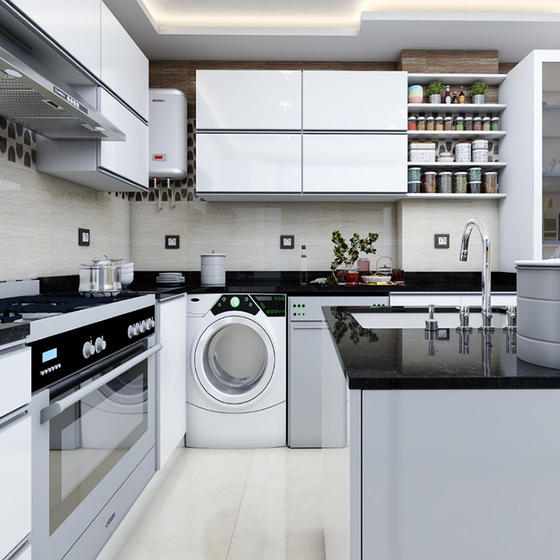 Contemporary White Kitchen Cabinets UV Lacquer with Particle Board-GK-099
