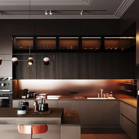 Modern Gold Kitchen Melamine with Particle Board-GK-077