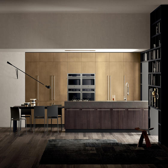 Modern Brown and Gold Kitchen Melamine with Particle Board-GK-084