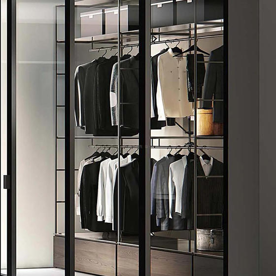 melamine 003 Black wardrobe tempered glass door-GW-020