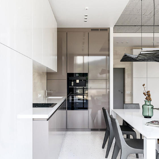 Modern White and Grey Kitchens UV Lacquer with Particle Board-GK-035