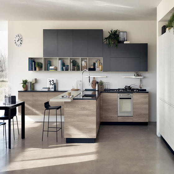 Modern Kitchen with Oak Cabinets Melamine with Particle Board-GK-051