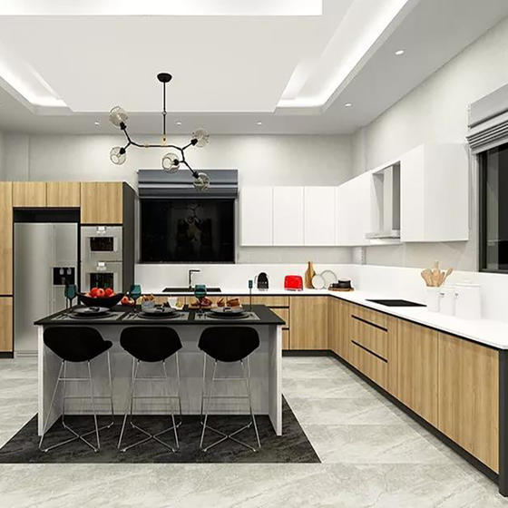 Modern Brown and White Kitchen Melamine with Particle Board-GK-071