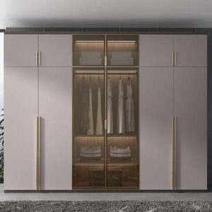 6 door wardrobe melamine and tempered glass door-GW-036