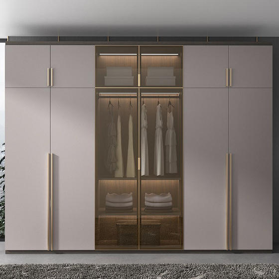 6 door wardrobe melamine and tempered glass door-GW-036