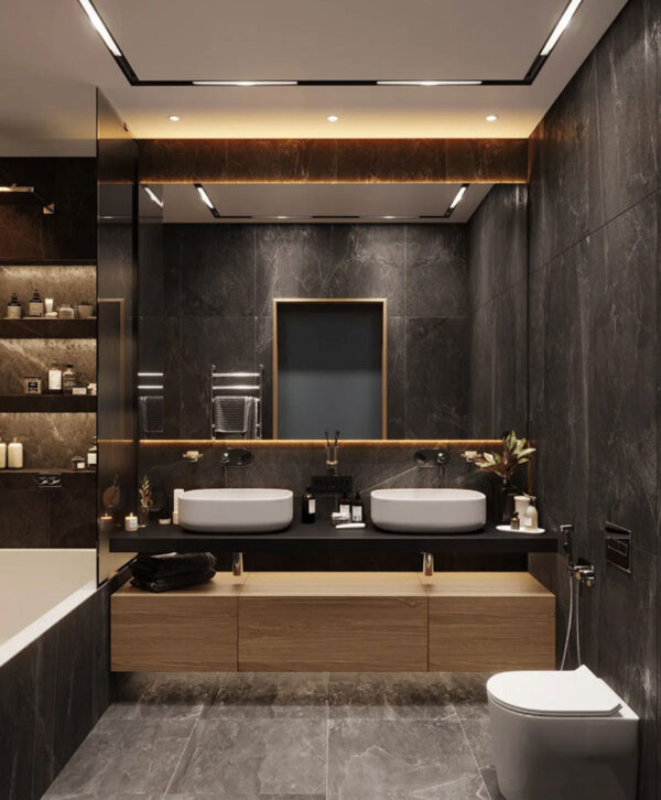 Black bathroom cabinet melamine with particle board-GB-011