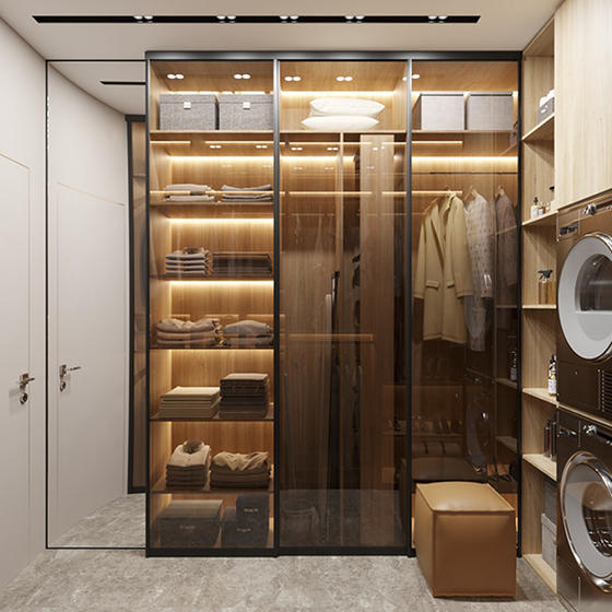 Small walk in closet desgins tempered glass with aluminum frame-GW-088